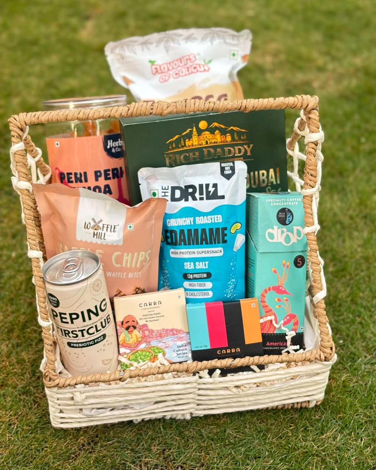 Snack basket styled outdoors